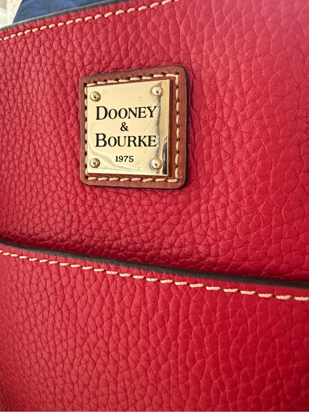 Dooley & Bourke Red Pebbled Leather Shoulder Tote with Brown Trim - Picture 3 of 16